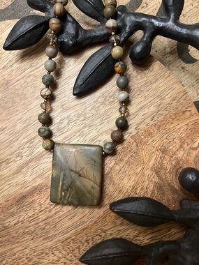 Natural Picture Jasper Artsy Beaded 20” Necklace w/ Beautiful Patterns